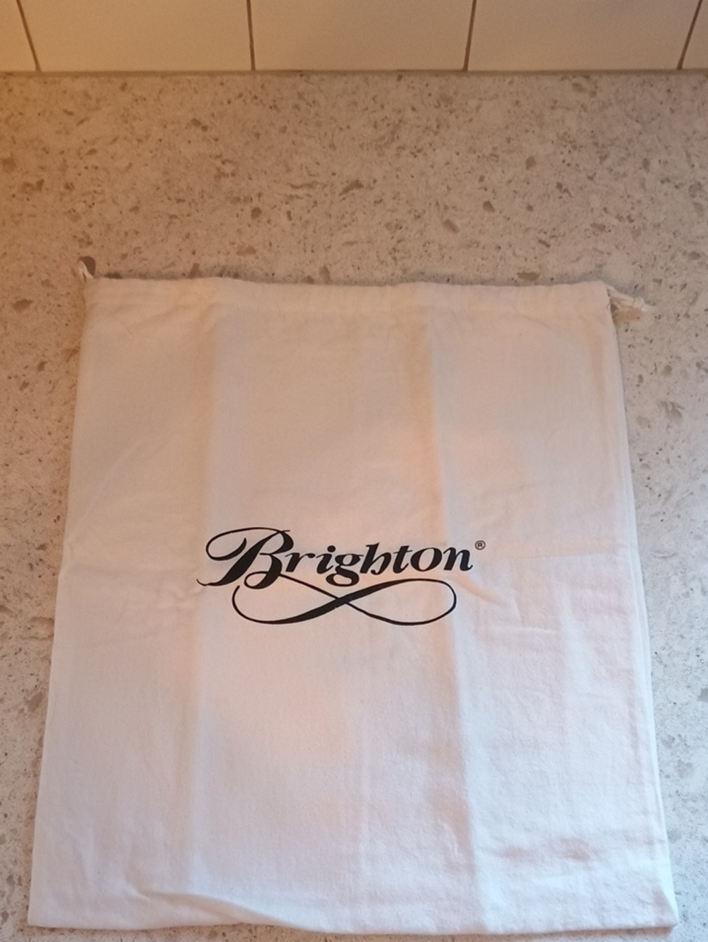 Brighton White Drawstring Storage Pouch with Logo